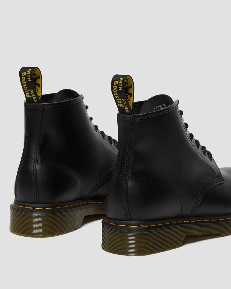 Men's Dr Martens 101 Yellow Stitch Smooth Leather Ankle Boots Black | AU 413HAP